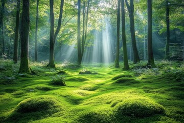 Fototapeta premium green forest in the morning