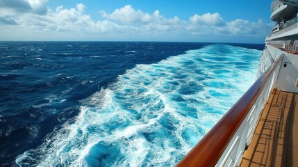 A scenic view of ocean waves from a cruise ship, showcasing tranquility and adventure.