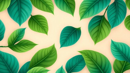 Abstract 3D Leaves Design in Green and Teal Shades