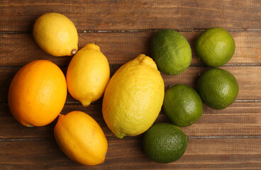 set of citrus fruits on a rustic background
