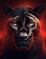 Black panther on red and black background 