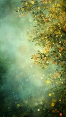 Enchanting Forest with Golden Light and Bokeh, Abstract Nature Background with Copy Space