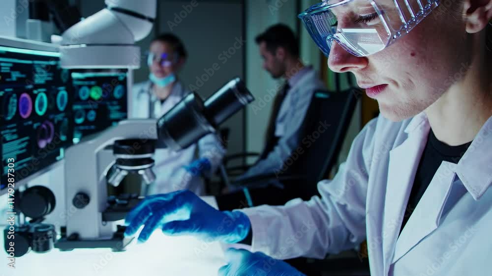 Leinwandbilder scientists conduct research using advanced microscopes in a modern laboratory setting