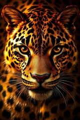 Obraz premium A close-up of a leopard's face with striking features and vibrant fur patterns.