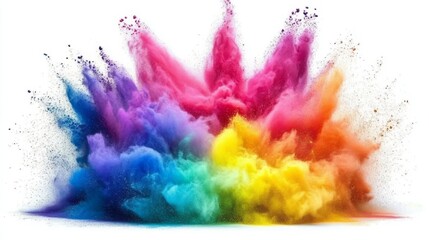 Colored powder burst on white background