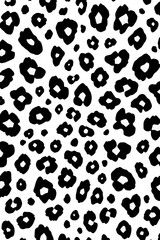A black and white leopard print pattern on a white background, ideal for textiles or design.