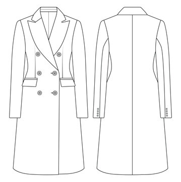 double-breasted coat front and back view clip art preview