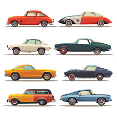 Fototapeta premium set of different cars Flat style cartoon vector illustration