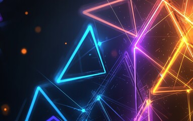 Fototapeta premium Abstract Neon Triangle Background Glowing Geometric Shapes Vibrant Colors and Bright Lights