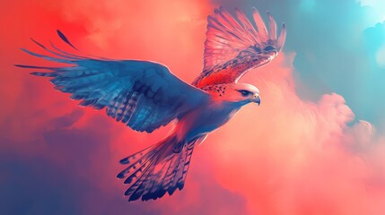 Gradient falcon art in red and blue for Wildlife Day.