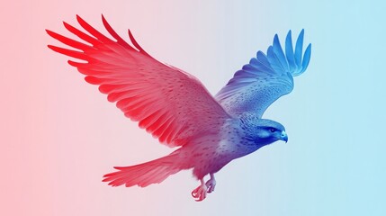 Gradient falcon art in red and blue for Wildlife Day.
