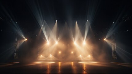 Dramatic Stage Lighting with Beams of Spotlight and Smoke Effects for Live Events and Performances in a Stunning Visual Experience