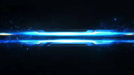 Horizontal neon light beams, blue speed lines, and sparks. 