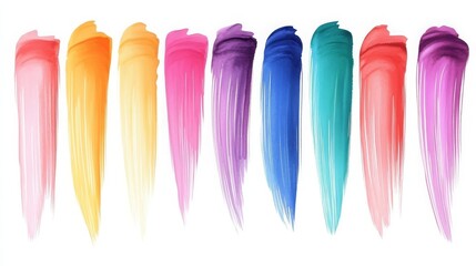 Mixed rainbow watercolor brush strokes, isolated