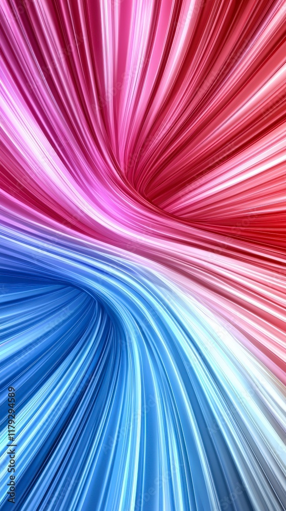 Poster abstract flowing lines in vibrant red and blue, smooth curves creating a dynamic background design