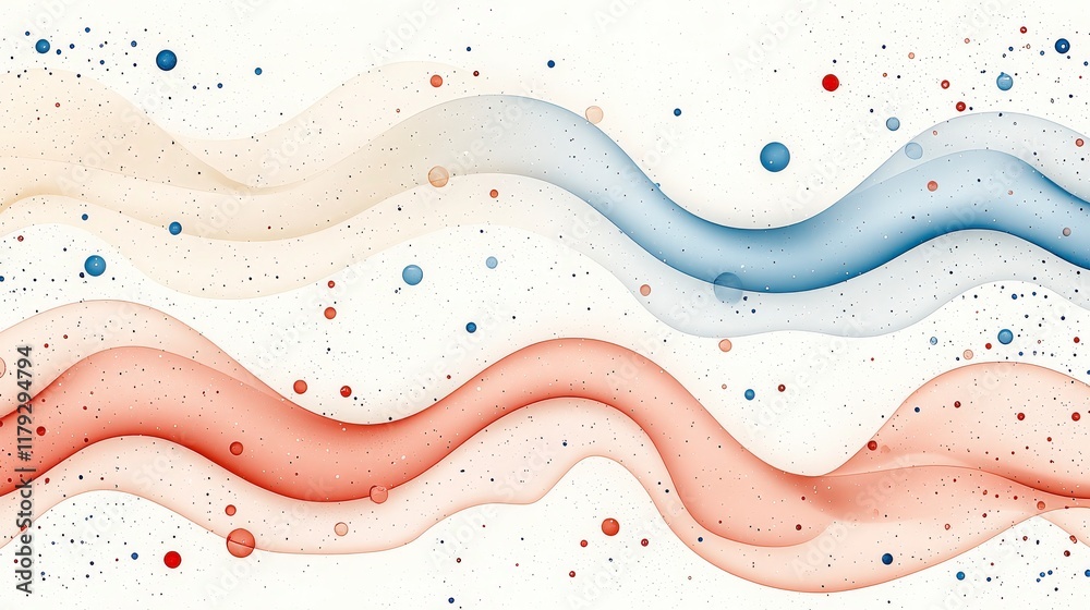 Poster abstract flowing waves in soft colors with bubbles for artistic background or design use