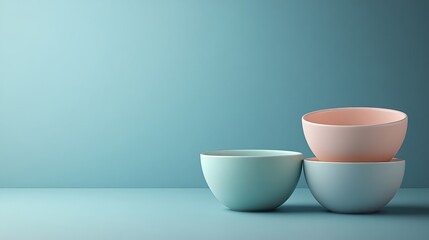 Multicolored ceramic bowls, modern pastel tableware