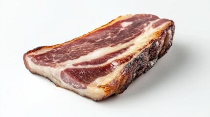 Slice of crispy bacon, perfectly cooked and isolated on a white backdrop