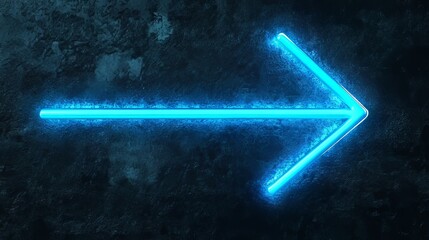 Neon arrow glowing blue on a black background