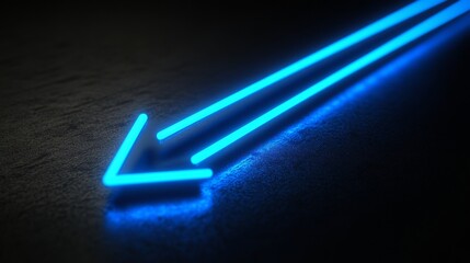Neon arrow glowing blue on a black background