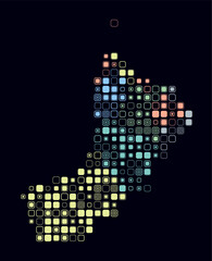 Oman, shape of the country built of colored cells. Digital style map of Oman on a dark background. Large size rounded square blocks. Beautiful vector illustration.