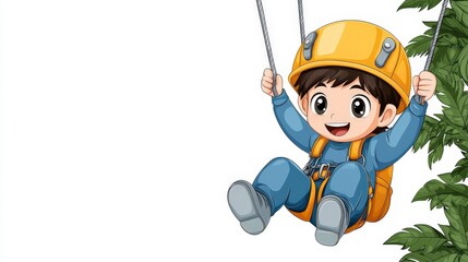Fototapeta premium Happy Child Enjoying an Outdoor Adventure with Safety Gear in a Green Natural Environment