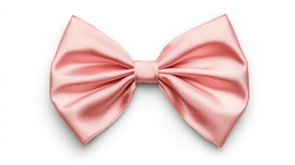 Pink satin ribbon bow, top view, isolated