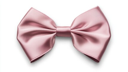 Pink satin ribbon bow, top view, isolated