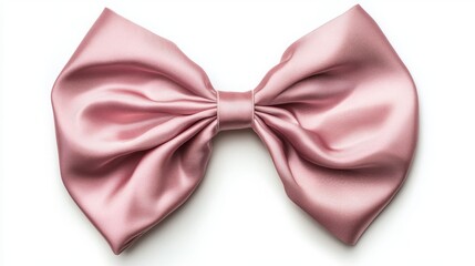 Pink satin ribbon bow, top view, isolated