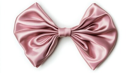 Pink satin ribbon bow, top view, isolated