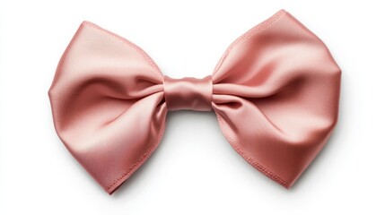 Pink satin ribbon bow, top view, isolated