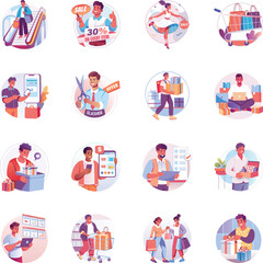 Fototapeta premium Set of Flat Style Black Friday Shopping Illustrations