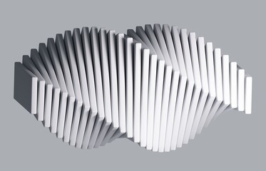 Abstract minimalist white background. Group of simple objects. 3d Twisted shapes.