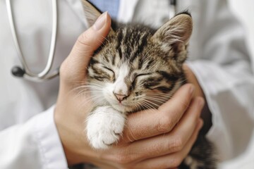Gentle care: veterinarian holding a kitten for comfort and healing