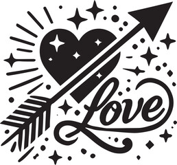 hand drawn heart arrow silhouette