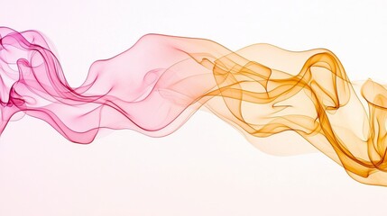 Colorful smoke art in flowing waves of pink and orange on a light background capturing ethereal elegance