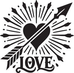 hand drawn heart arrow silhouette
