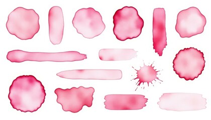 Pink Watercolor Stain Set, Paint Splatter, Abstract Textures