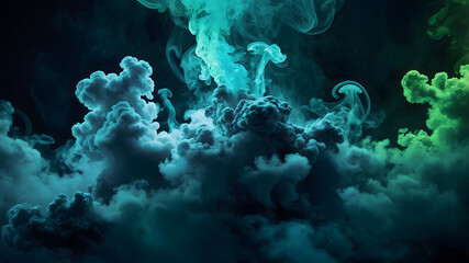Fototapeta premium Abstract swirling teal and green smoke with a sci-fi theme in dark space, perfect for backgrounds, graphic designs, or mysterious and intriguing themed projects