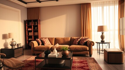 Cozy Living Room AI Photo - Bright, Colorful Interior Design