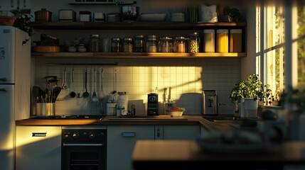 Warm Golden Hour Kitchen