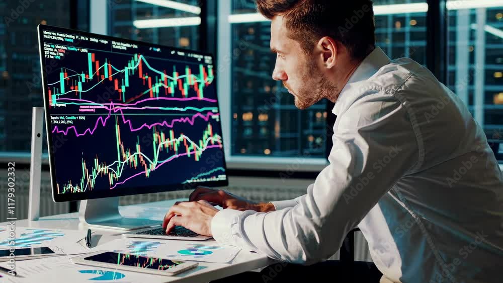 Leinwandbilder professional trader analyzing market trends through charts in a modern office setting