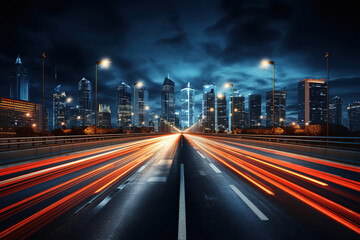 Fototapeta premium Elegant Car light trails on the road at night. Long exposure