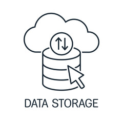 Cloud and server data exchange. Data storage,  networking technology. Vector linear illustration icon isolated on white background.
