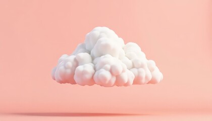 3D White Cloud on Pink, Minimalist Scene, Soft  Atmosphere