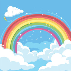 rainbow and clouds Flat style cartoon vector illustration isolated on a white background