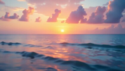 Obraz premium Blurred Sunset Over Ocean, Pink Sky, Dreamy Waves