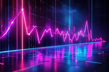 Digital graphs rising in vibrant neon futuristic style.
