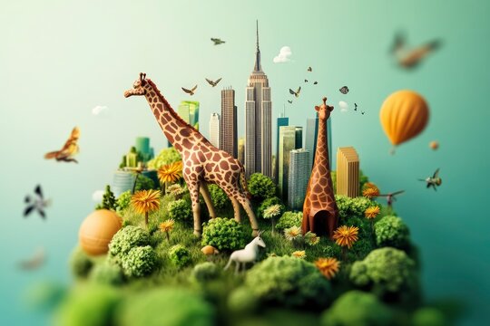 World wildlife day, Diversity of Wild animals and Natural botanical, Environment conservation, National park, Sustainable of Ecology concept, Think green nature, Save the planet and Eco friendly.  - Powered by Adobe