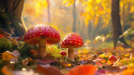 Autumn mushrooms flourishing in the woods create a vibrant display of nature. These autumn mushrooms add beauty to the woodland scenery, making the woods an enchanting place to explore.